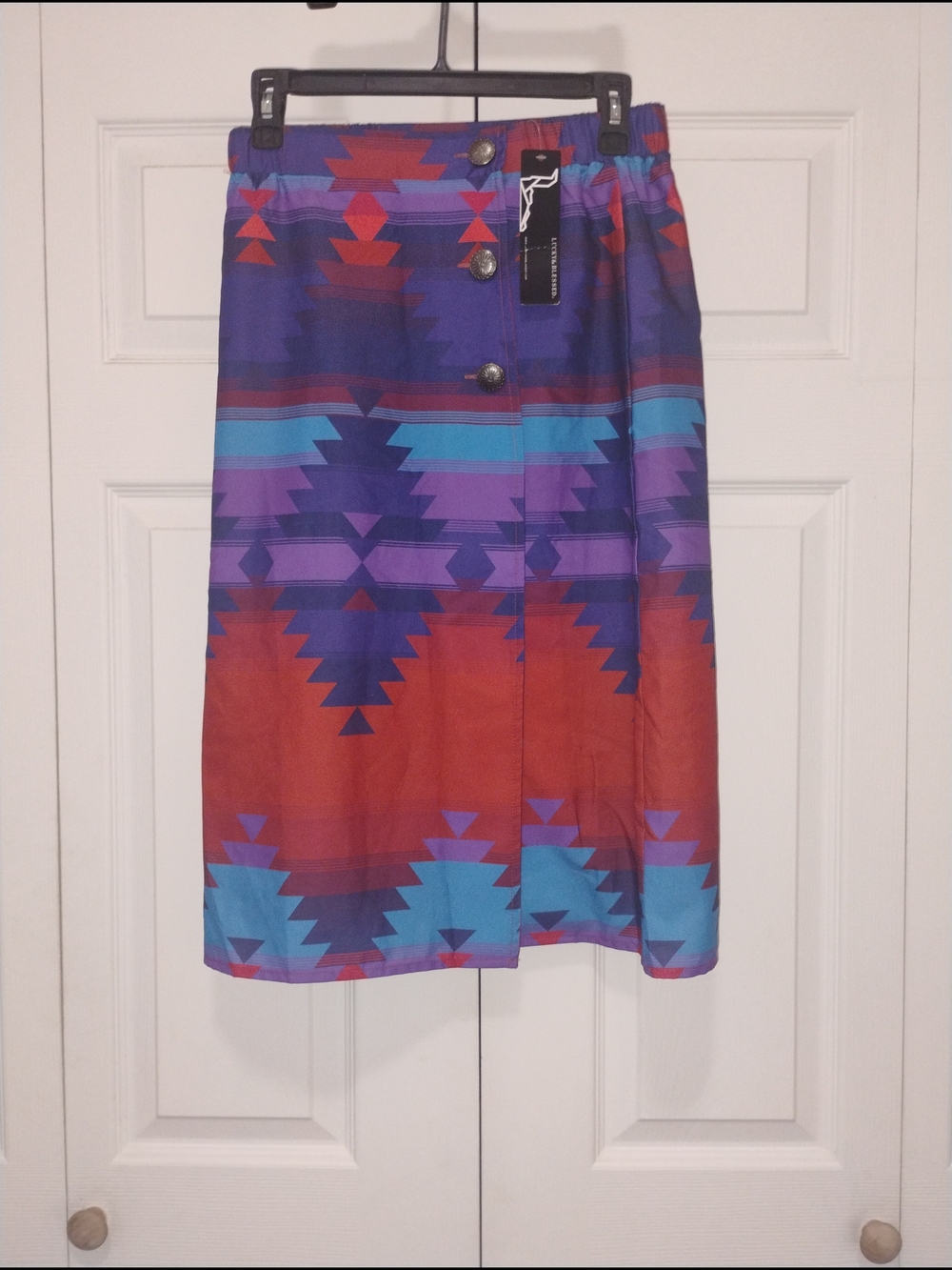 Lucky And Blessed Aztec Print Side-Slit Midi Skirt